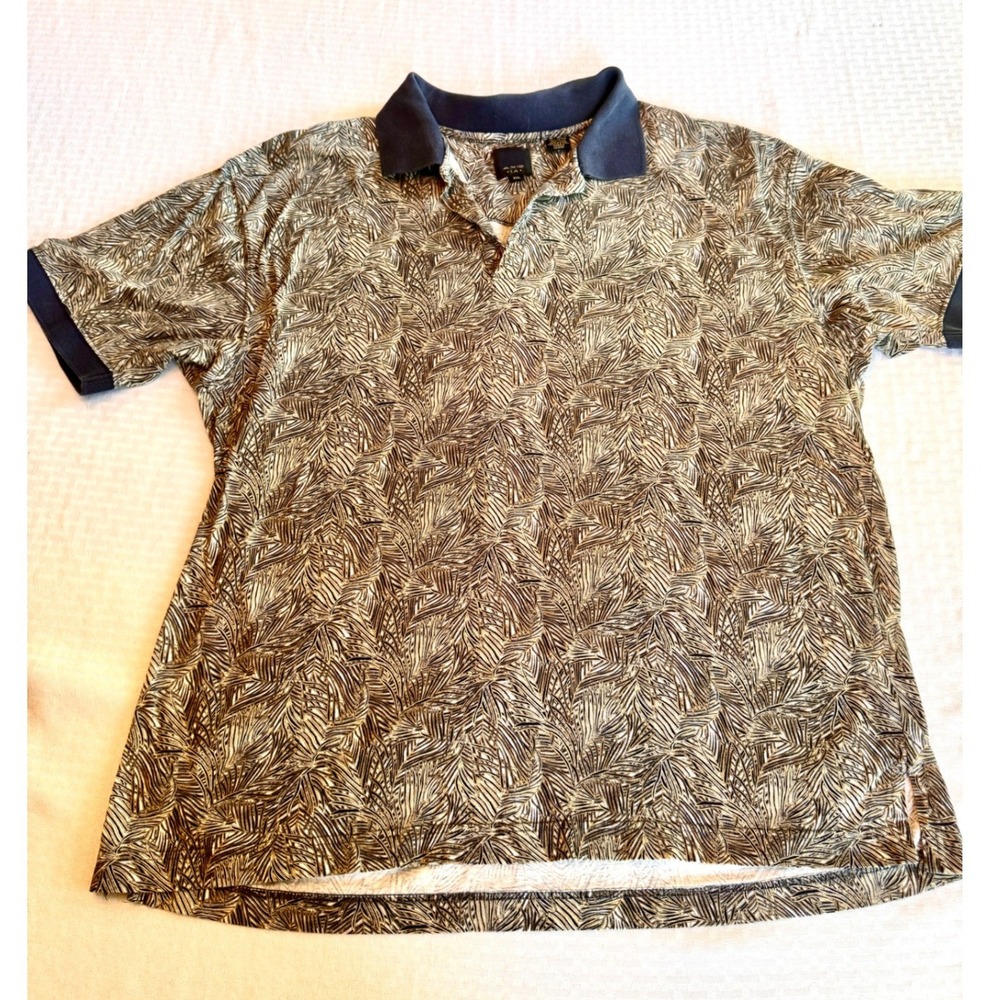 Axis LA Mens XXL Polo Shirt VTG 90s Tropical Palm Leaf Print Cotton Tan Black